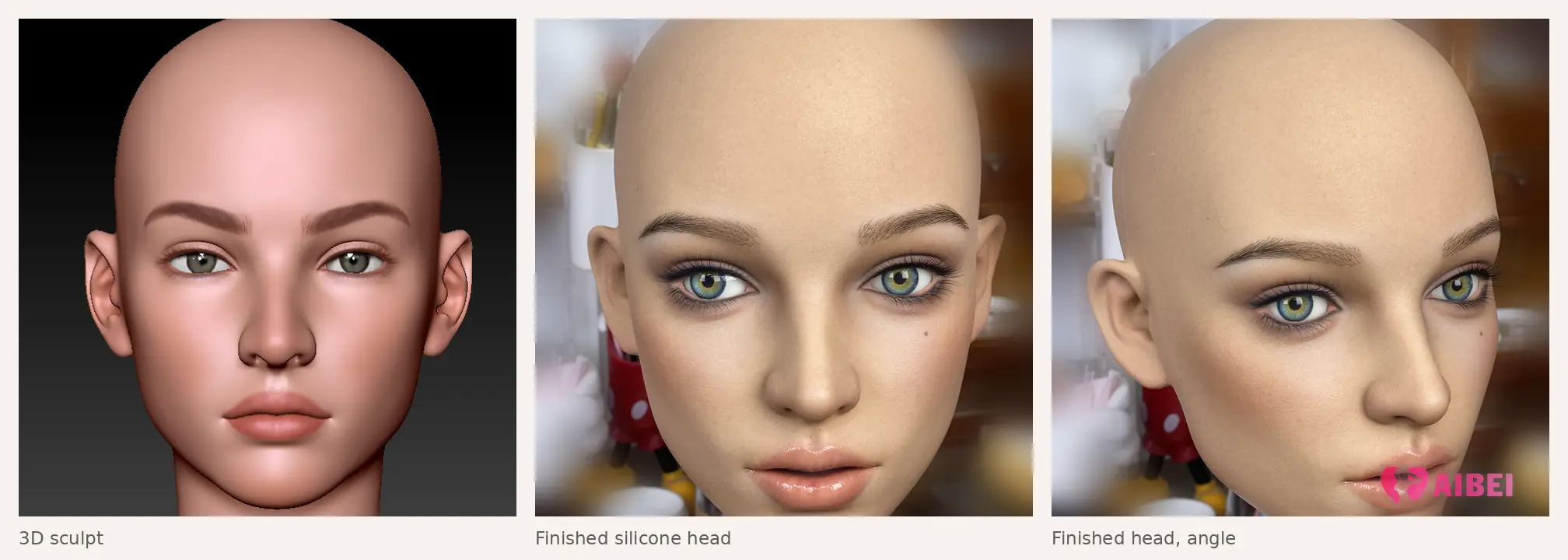 AIBEI custom silicone sex doll head AB29: 3D sculpt and finished silicone head